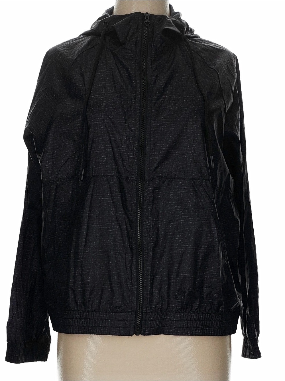 BCBGMAXAZRIA Black Women’s Windbreaker with Hood, NWOT, Size Large